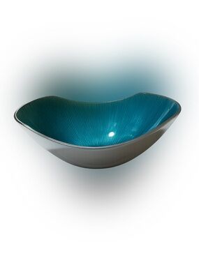 Simply Designz Bodoni Handcrafted Teal Blue Enamel Bowl 13” Centerpiece MCM